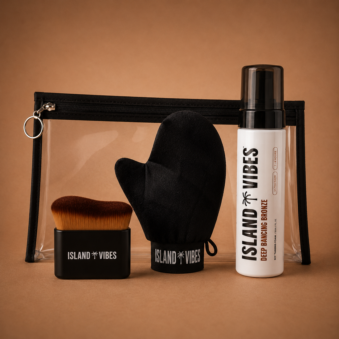 Island Vibes Tan and Blend Set Deep Banging Bronze mousse and brush