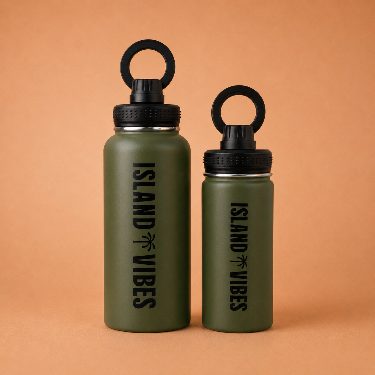Island Vibes Tri-Bot khaki tripod water bottle