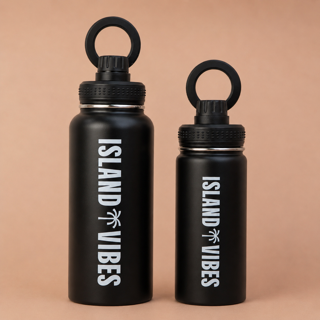 Island Vibes Tri-Bot black tripod water bottle