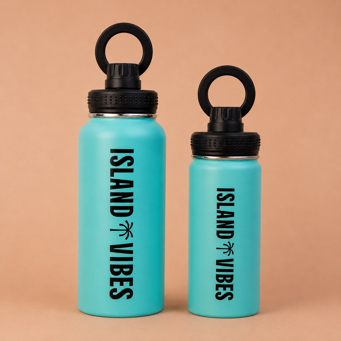 Island Vibes Tri-Bot teal tripod water bottle